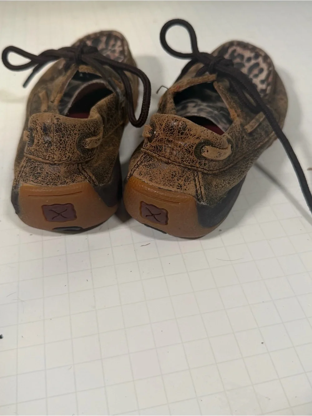 Twisted X Kids Brown Moccasins with Leopard Accent Size 11